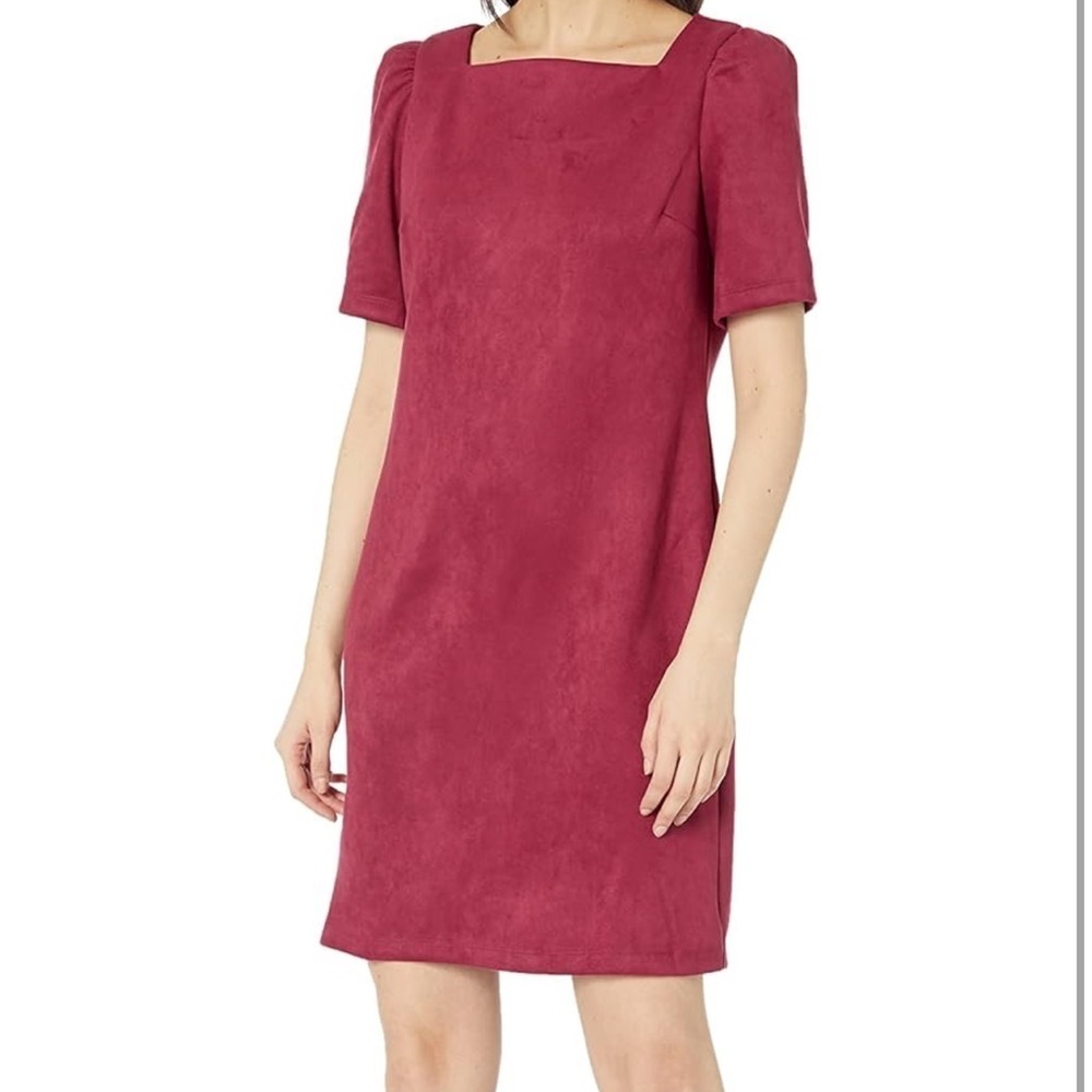 Nine West Scuba Boatneck Shift Dress in Elderberry Cognac Multi SZ 2